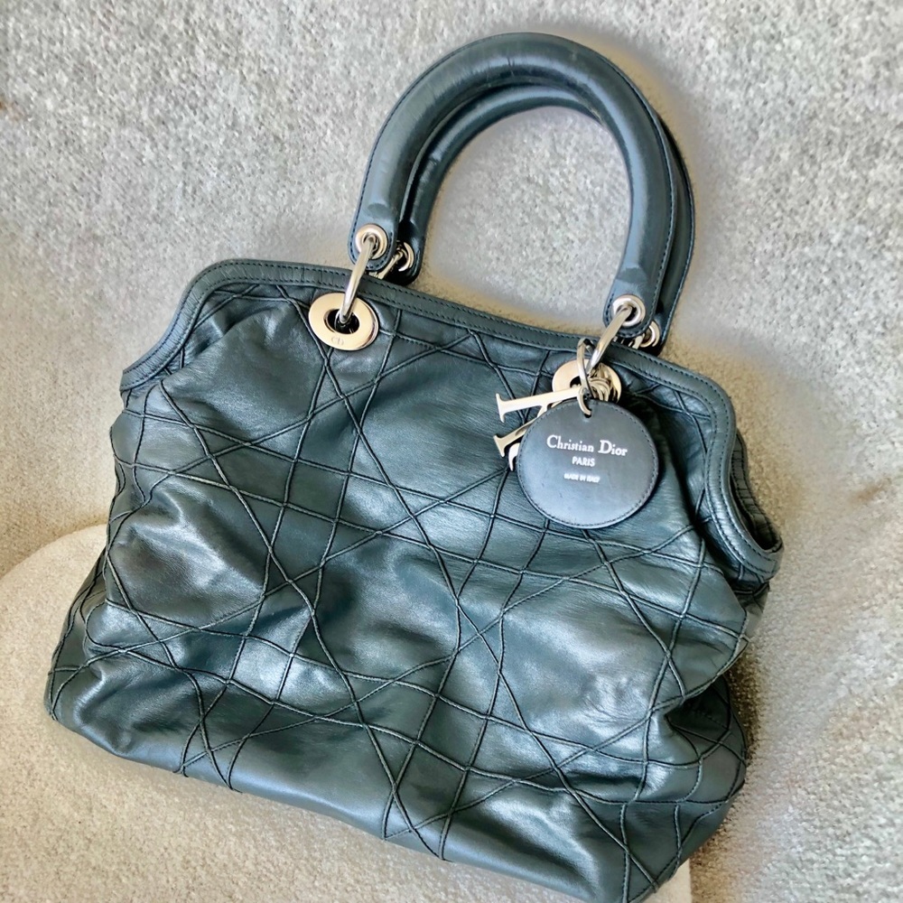 DIOR Grey Cannage Quilted Leather Granville Tote